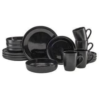 LeGer Home by Lena Gercke Kombiservice Geschirr-Set, Service Liliane (16-tlg), 4 Personen, Steinzeug, skandinavische, minimalistische Formensprache, 16 Teile schwarz