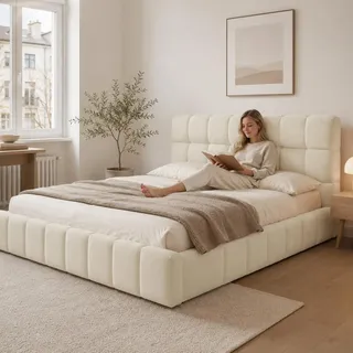 QMTXBYJ Bubble Bett 160x200 cm, Polsterbett 160x200 mit Lattenrost, Cloud Bett, Marshmallow Bed, Doppelbett 160x200 mit Rückenlehne Kopfteil, Jugendbett Flachbett Bettgestell, Ohne Matratz,Leinen