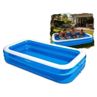 Kinderpool Aufblasbar 305x183cm Familienpool Gartenpool XXL Rechteckig Blau