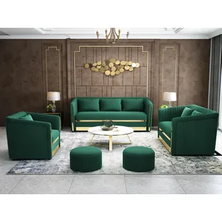 Sofa Couch Samt Polster Sitz 3+2 Sitzer Garnitur Design Couchen Sofas Metall Neu