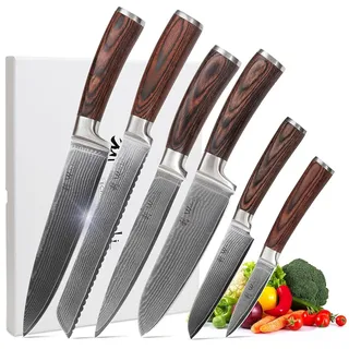 Wakoli EDIB 6-teiliges Küchenmesser Set aus Damaststahl (VG10 Kern) mit Gravur in Holzbox – 6 vielseitige Messer – Scharf & ergonomisch – personalisiertes Geschenk für Männer & Papa zu Weihnachten