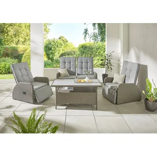 Konifera Gartenlounge-Set »Vigo«, (Set, 8 tlg., 2x Sessel, 1x 2er Sofa, 1x Tisch 120x60x60cm, inkl. Auflagen), Polyrattan, Aluminium, verstellbare Rückenlehne und Fußablage, grau