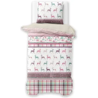 Traumschlaf Feinflanell Hirsche Beige 135 x 200 cm + 80 x 80 cm