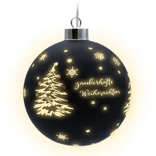 Spetebo LED Dekolicht Weihnachts Glaskugel zum Hängen schwarz matt, Timer, LED fest integriert, warm weiß, mit Integrierte Timer-Funktion schwarz
