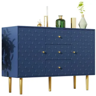 Flieks Kommode, Fischschuppenmuster Sideboard 120*40*82cm verstellbare Ablage blau 120 cm x 82 cm x 40 cm