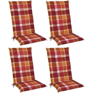 Beautissu Hochlehner Auflage 120 x 50 x 6 cm rot kariert 4-tlg.