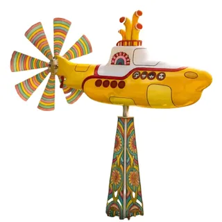 Gelbes U-Boot-Windspiel, robustes Metall, kinetischer Garten-Spinner mit rotierenden Drehklingen, Bewegungskunst-Windskulptur, UV-beständig, lichtecht, Outdoor-Dekor für Terrasse, Hof und Rasen (Gelb)