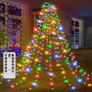 HADAVAKA Weihnachtsbaum-wasserfall-lichter, Led-weihnachtslicht Mit Ring, Usb-Mit Fernbedienung, Led-weihnachtslichterkette Für Innen- Und Außen-weihnachtsornamente (Color, 2M)
