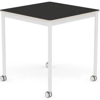 Base Tisch mit Rollen 70 cm quadratisch schwarz Nanolaminat weiße Beine