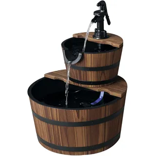 Outsunny Springbrunnen aus Holz Outdoor 44,5 x 44,5 x 58,5 cm Dunkelbraun | Gartenbrunnen, Dekorationsbecken mit Ornamenten, Pumpe, Zimmerbrunnen, Wasserspiel Brunnen, für Garten Terrasse Rasen