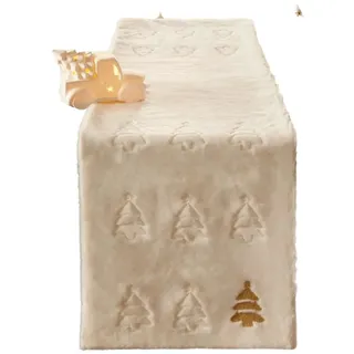 Home-trends24.de Tischläufer Fell weiß Tannenbaum Tischläufer Tischdecke Weihnachten 140cm