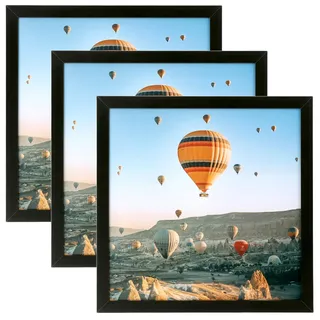 QWORK® 3 Stücke Quadratische Fotorahmen Set, 20x20cm schwarzer Bilderrahmen, Wandmontage oder Tischdisplay