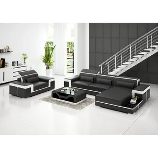 Ecksofa Set Couch Polster Eck Garnitur Sessel Wohnlandschaft L Form Leder Orange - Orange