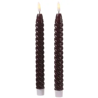 MARELIDA LED Stabkerzen TWIST Echtwachs gedreht flackernd H: 25cm in rot | Gr.: onesize