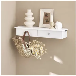 SoBuy Hängeschrank FRG43, Wandschrank mit 2/3 Schubladen, Badezimmerschrank Wandgarderobe mit Schubladen Hängeschrank Wandregal Hängeregal weiß 64 cm x 10 cm x 15 cm