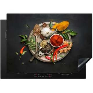 KitchenYeah© Herdabdeckplatte Einteilig Küche Ceranfeld Abdeckplatte Cerankochfeld Abdeckung Induktionskochfeld Schutzmatte Gewürze - Paprika - Löffel - Kräuter - Gemüse - 75x52 cm