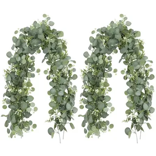 2 Stück 180cm Eukalyptus Deko, Eukalyptus Girlande, Künstlich Pflanze Blumengirlande, Efeu Girlande, Kommunion Deko, Eukalyptus Grün für Hochzeit Bogen Garten Indoor Outdoor