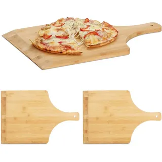 Relaxdays - 3 x Pizzaschaufel Bambus, 45 x 30 cm groß, als Pizzaschieber, abgerundete Kanten, mit Griff, Brotschieber, natur