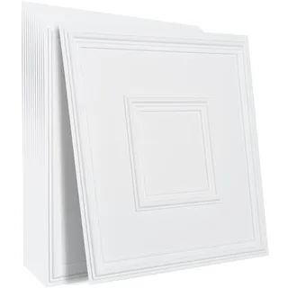 Vevor Deckenfliesen, 12er-Pack 24 x 24 Zoll, abgehängte Deckenfliesen aus hochwertigem PVC-Blatt, einfache Installation/Zuschneiden, Kunststoff-Deckenfliesen zum Aufkleben, Deckenverkleidung für Zuhause/Büro, weiß geometrisch