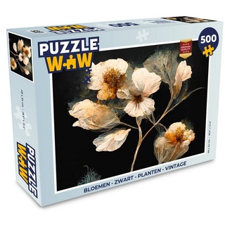MuchoWow Puzzle Blumen - Schwarz - Pflanzen - Vintage, 500 Puzzleteile, Foto-Puzzle, Bilderrätsel, Puzzlespiele, Spielzeug bunt