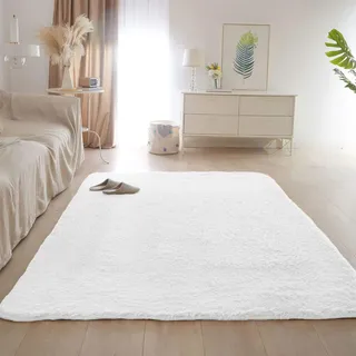 CHBIN Shaggy 160x180cm Teppich Wohnzimmer Modern Wohnzimmer Teppich Area Rug Spitzenqualität Waschbar für Bettvorleger Sofa Matte Oder Schlafzimmmer Deko Usw, Weiß