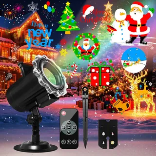 MOSSNDAR Weihnachtsdeko, Projektor Weihnachten Aussen, 16HD Multi-Festivals Slides LED Led Projektionslampe, Wasserdichte Christmas Lights mit Fernbedienung für Weihnachtsbeleuchtung Außen Innen