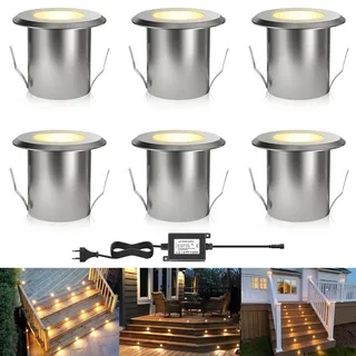 DarisingSun Terrassen Einbaustrahler - 6er Set Treppen Bodeneinbauleuchten Aussen 0,5W Ø39mm Boden Licht IP67 Wasserdicht Warmweiß Außen Led Einbauleuchte für Garten Küche Balkon Treppen Holzdeck