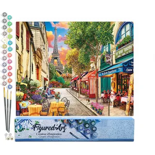 Figured'Art Malen nach Zahlen, für Erwachsene, Gasse in Paris, Handarbeit, Kreativ-Set, DIY, vollständige Zahlen, 40 x 50 cm, ohne Holzrahmen