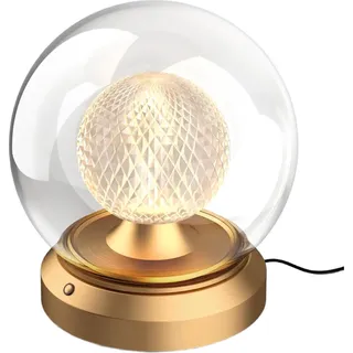 Tubicen Goldene kleine Nachttischlampe mit Stecker, Dual-Glas-Kugel-Schirm, Art-Deko-Tischlampe, Speicherfunktion, moderne LED, 4-stufig dimmbare Touch-Schreibtischlampe für Nachttische, Bücherregale, Schlafzimmer, Zuhause, 16,3 cm