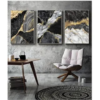 luxuskollektion Abstrakte Marmor Textur Grau Gold Leinwand 50x70 cm