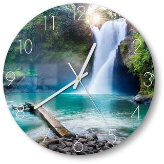 DEQORI Wanduhr 'Tegenungan Wasserfall' (Glas Glasuhr modern Wand Uhr Design Küchenuhr) grün 30 cm x 30 cm