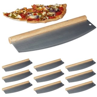 relaxdays Pizzaschneider 10 x Pizza Wiegemesser aus Edelstahl braun|silberfarben