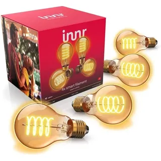 Innr Zigbee E27 Smart Lampe, funktioniert mit Hue* (Bridge erforderlich), Filament LED Glühbirne, Warmweiß, Dimmbar, Smart Home Lampe, 550lm, 4-pack