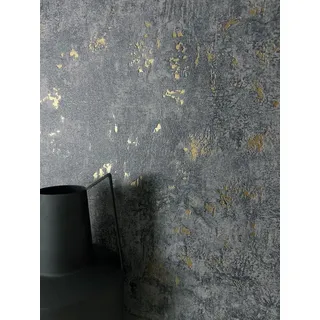 Newroom Vliestapete Kehda Anthrazit Tapete Betonoptik Beton,Zement,Metallic, Anthrazit Tapete Modern Beton - Betonwand Glanztapete Gold Industrial Glamour Zement Metallic für Wohnzimmer Schlafzimmer Küche, Betonwand schwarz