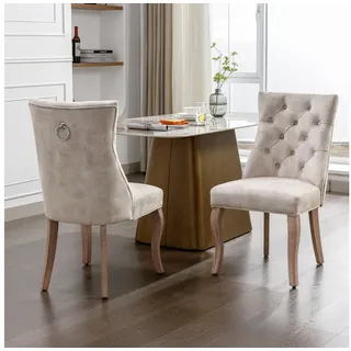 Flieks Esszimmerstuhl (Set, 2 St), 2er Set Polsterstuhl mit Rückenlehne Wohnzimmerstuhl Küchenstuhl Samt beige|weiß