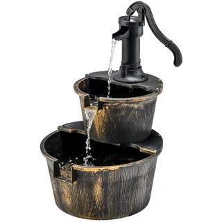 COSTWAY Gartenbrunnen mit Pumpe, Springbrunnen Holz, Zierbrunnen Wasserbrunnen, Gartendeko Brunnen für Garten, Terrasse, Rasen, Hinterhof, 45,5 x 41 x 68 cm, Dekoration Outdoor, Dunkelbraun