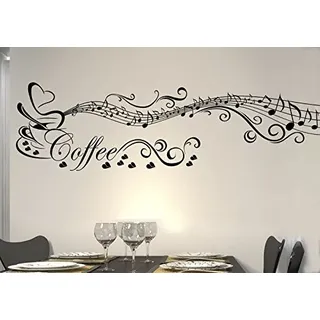 Wandtattoo wandaufkleber Aufkleber Wandsticker wall sticker Wohnzimmer Schlafzimmer Kinderzimmer KÜCHE 30 Farben zur Wahl Wandtext Wandwort Wandspruch spruch Zitat Küche Schriftzug CAFE COFFEE KAFFEE KÜCHE Noten Music wkf13(070 schwarz, Größe1:ca.100x29cm )