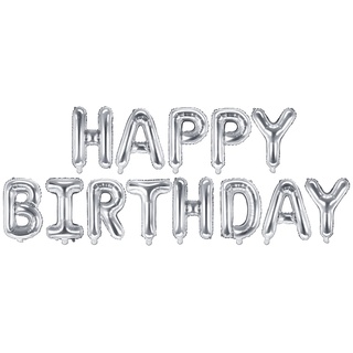 Folienballon Schriftzug Happy Birthday silber