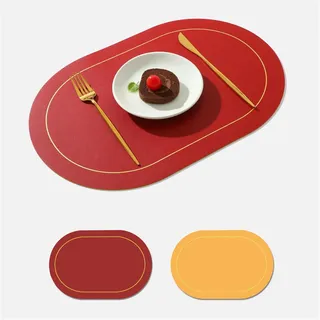 BESTORI Tischsets Abwaschbar 4er Set, Hitzebeständig rutschfest, Doppelseitigen, Oval Platzsets Abwischbar Tischsets Leder Platzset für Hause Küche Restaurant Rot, 30x45cm
