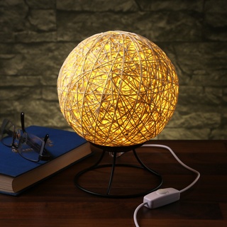 Nachttischlampe NEST - Bastkugel mit 6 warmwei√üen LED - Tischlampe - dimmbar - USB - D: 15cm