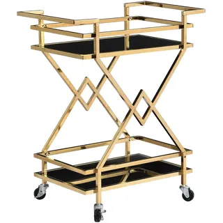 FineBuy Servierwagen FineBuy Moderner Barwagen mit Rollen Gold Glas Metall 65x80x40 cm
