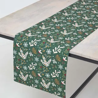 Homescapes Tischläufer Weihnachten – Weihnachtswald grün, 35/180 cm, 100% Baumwolle,
