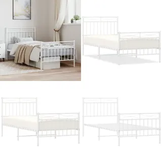 Bettgestell Mit Kopf- Und Fußteil Metall Weiß 90x200 Cm - Metallbett - Weißes Bettgestell