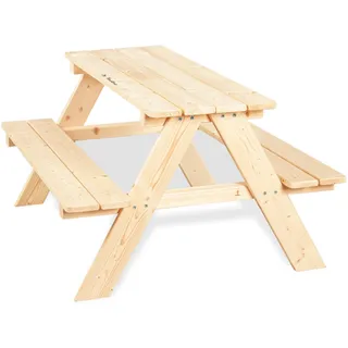 PINOLINO Nicki 4er Kindersitzgruppe aus Massivholz I Kinder Picknicktisch für Garten & Outdoor I Spieltisch mit abgerundeten Kanten I Robuste Sitzgruppe für 4 Kinder I 90 x 79 x 50 cm