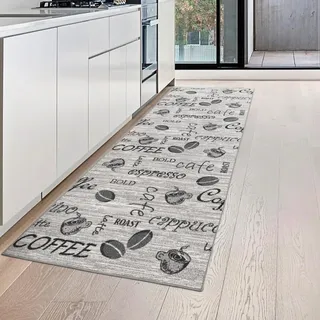 Teppich-Traum Küchenläufer Küchenteppich Coffee Grau Schwarz 80x300 cm | Pflegeleicht, schmutzabweisend, strapazierfähig, rutschfest und allergikerfreundlich, für Küche, Frühstücksecke und Bar
