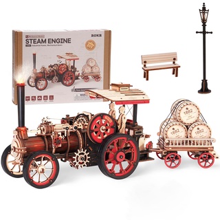 ROKR Holzmodelle bausätze Erwachsene 3D Puzzle Holz Zug, Automodellbausätze Mechanisch, Dampflokomotive Holzpuzzle, Steam Engine, LKA01