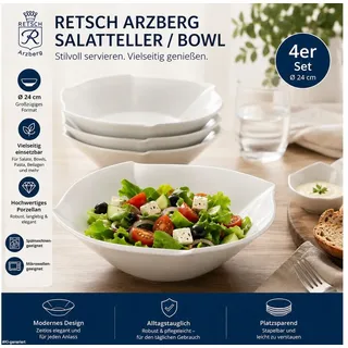 Retsch Arzberg Salatteller & Bowl-Teller aus Porzellan Ø 24 cm, (4 St), Große Tiefe-Teller für Bowls, Pasta, Beilagen & Dessert