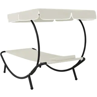 vidaXL Garten-Sonnenliege mit Sonnendach 200 x 90 x 112 cm cremeweiß inkl. Kissen
