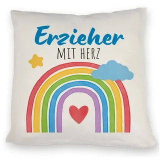 speecheese Dekokissen Regenbogen Kissen mit Spruch Erzieher mit Herz