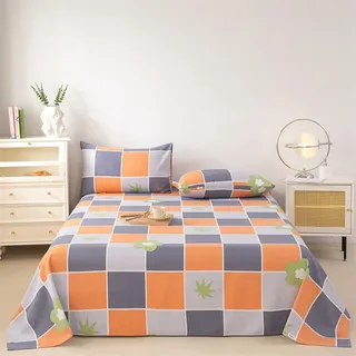 HAIBA Bettlaken ohne Gummizug 230 x 270 cm Uni Baumwolle Einfache Klassische Hotel Bettücher ohne Spanngummi Laken Leintuch Doppelbett Singles mit 2 Kissenbezug